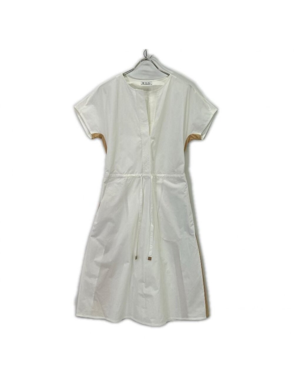 Loro Piana White Beige Cotton Drawstring Dress 40